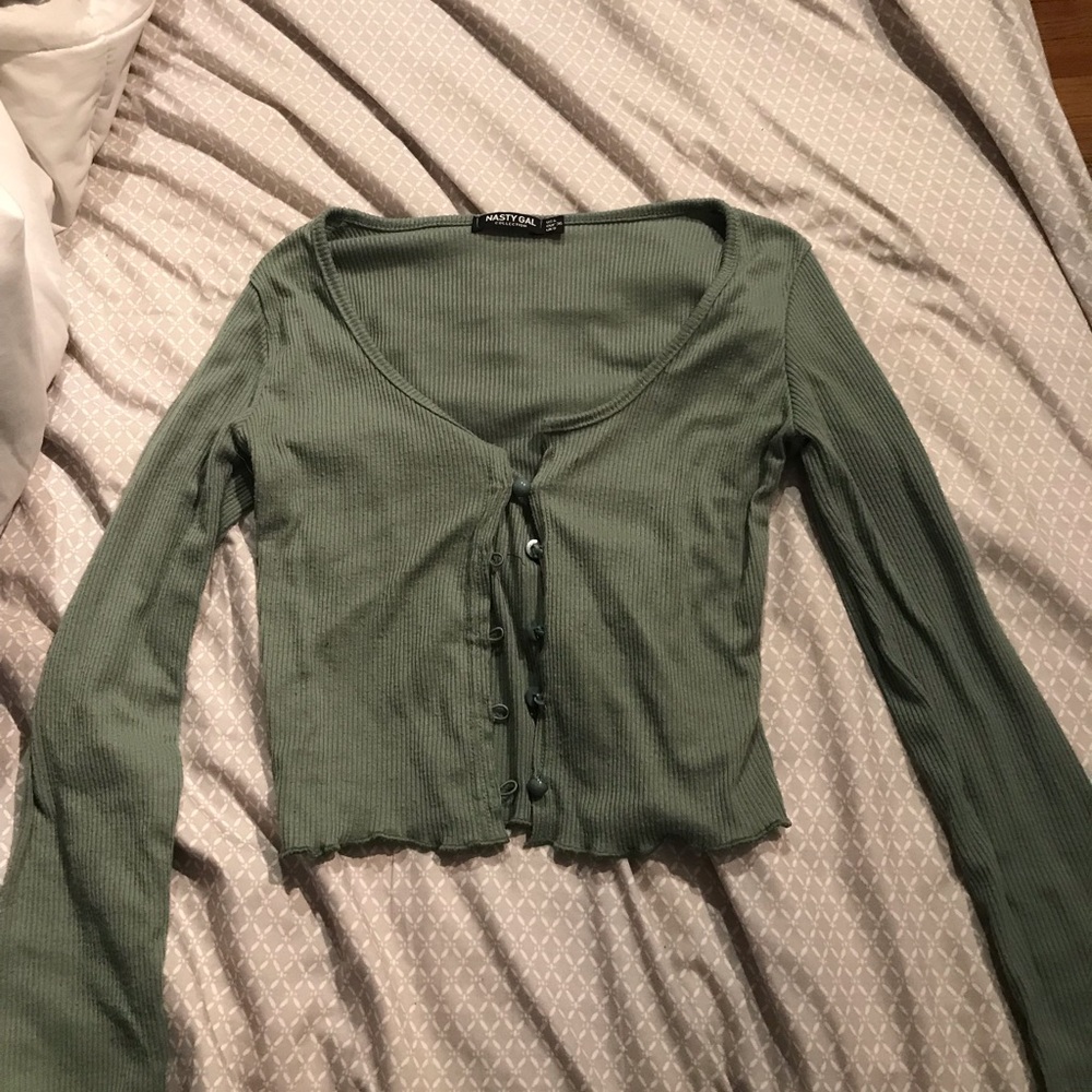 Nasty Gal Cropped Lettuce Button Up Cardigan
